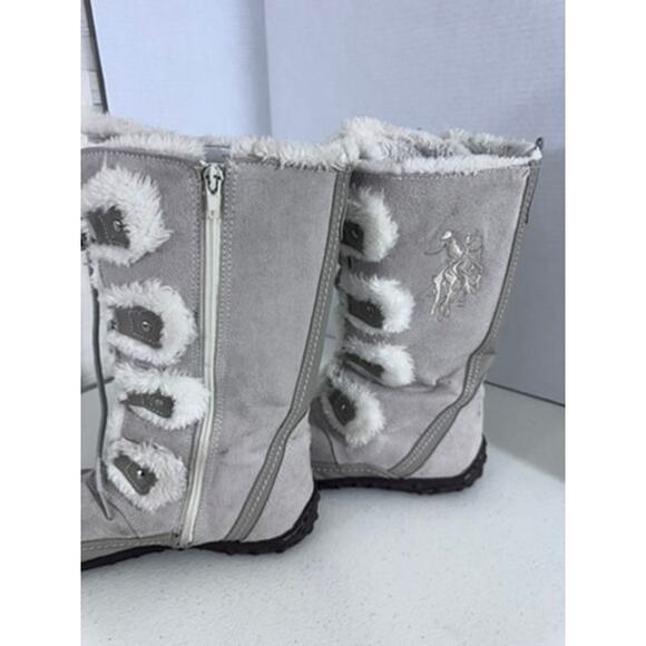 "U.S. POLO" Women's Faux Suede & Faux Fur Lined Lace Up Gray Boots Size 9.5 - Picture 13 of 16